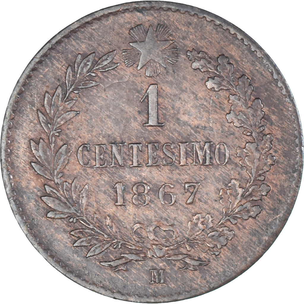 Coin, ITALIAN STATES, Centesimo, 1867, Milan, AU(50-53), Cuivre, KM:1.1