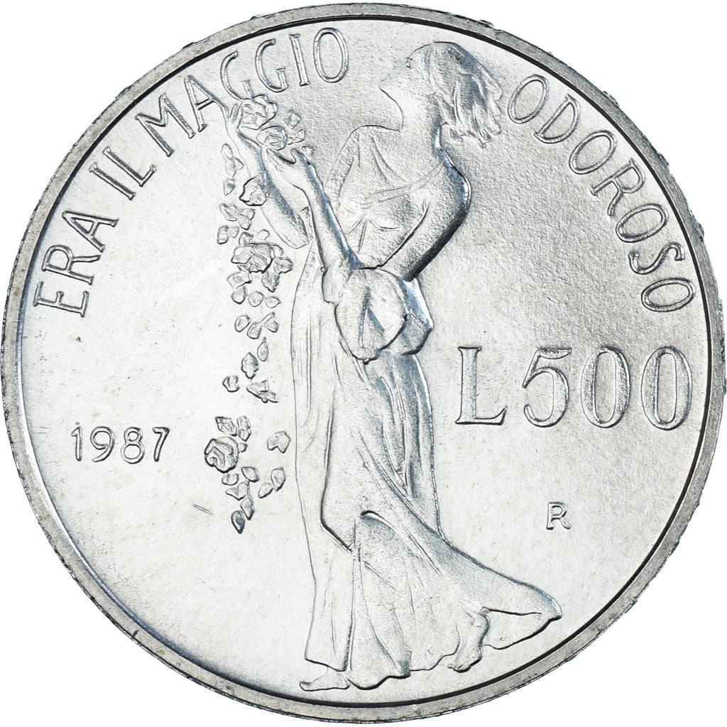 Coin, Italy, 500 Lire, 1987, Rome, Leopardi, MS(63), Silver, KM:132