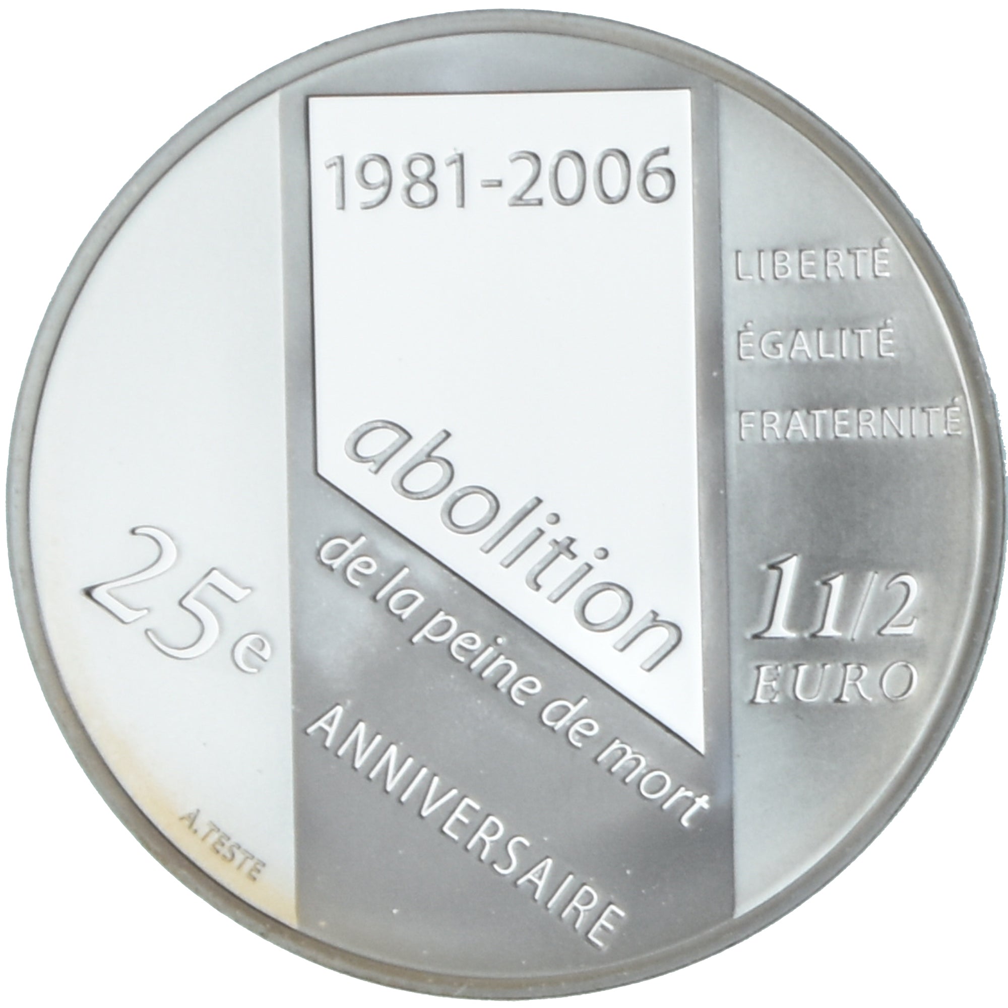 França, 1-1/2 Euro, Death Penalty, 2006, Paris, BE, MS(65-70), Prata, KM:2055