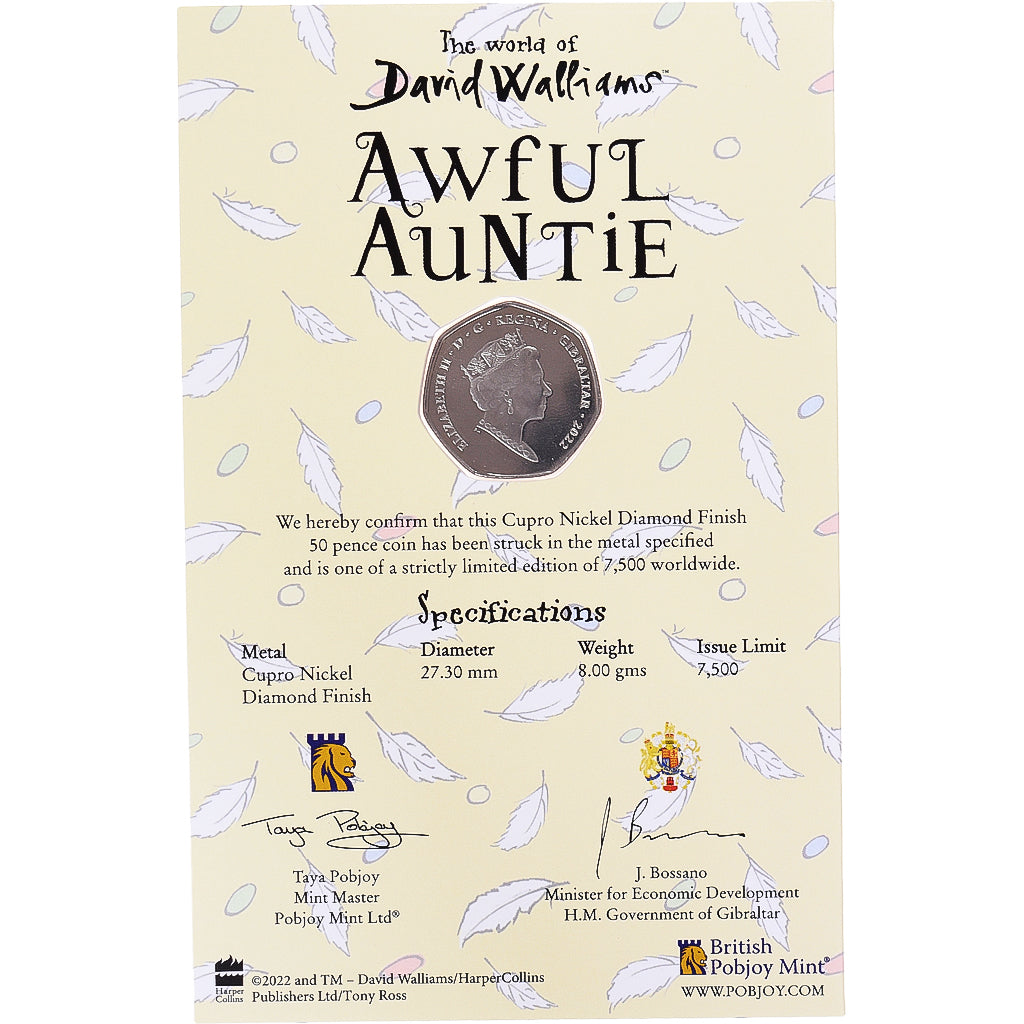 Coin, Gibraltar, 50 Pence, 2022, Pobjoy Mint, Awful Auntie.Colorized.FDC