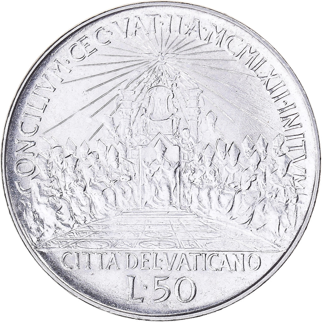 Moeda, CIDADE DO VATICANO, John XXIII, 50 Lire, 1962, MS(63), Aço Inoxidável