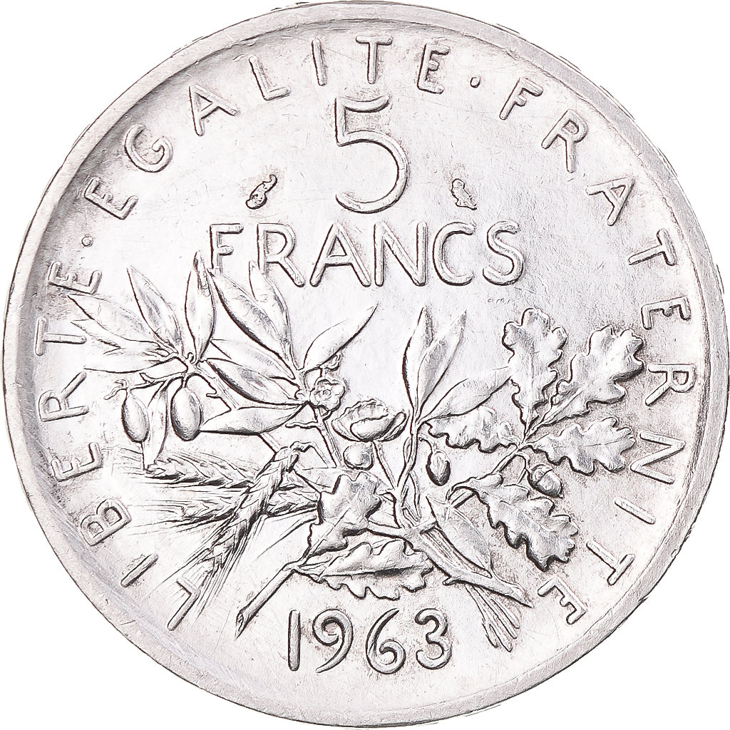 Munten, Frankrijk, Semeuse, 5 Francs, 1963, Paris, UNC-, Zilver, KM:926