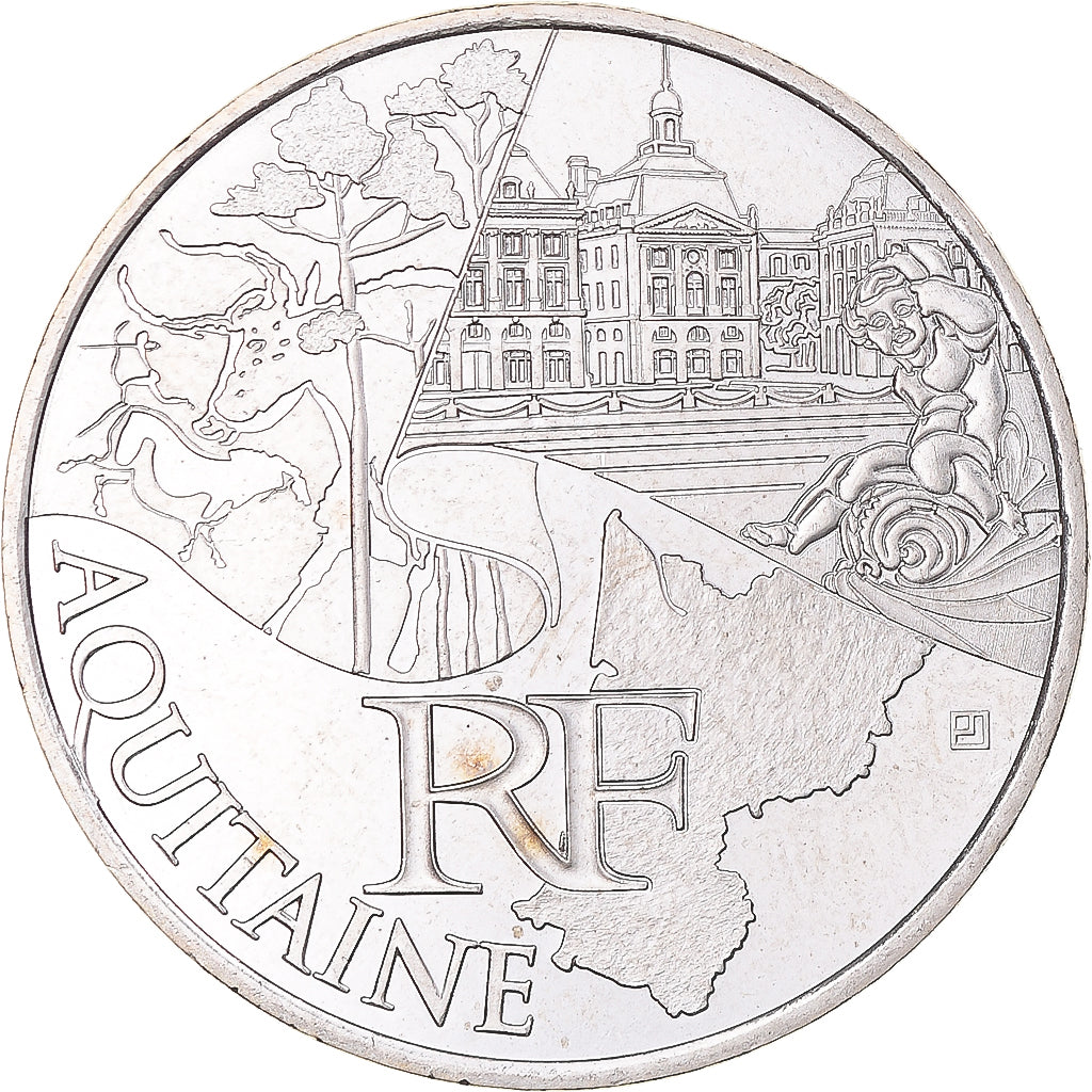 França, 10 Euro, Aquitaine, 2011, Paris, MS(65-70), Prata, KM:1727
