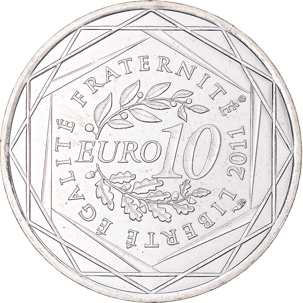 França, 10 Euro, Aquitaine, 2011, Paris, MS(65-70), Prata, KM:1727