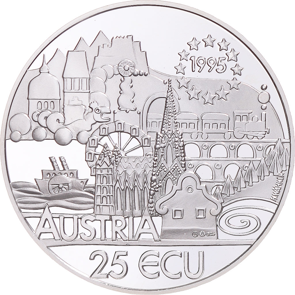 Munten, Oostenrijk, 25 Ecu, 1995, Strauss.BE, FDC, Zilver, KM:23