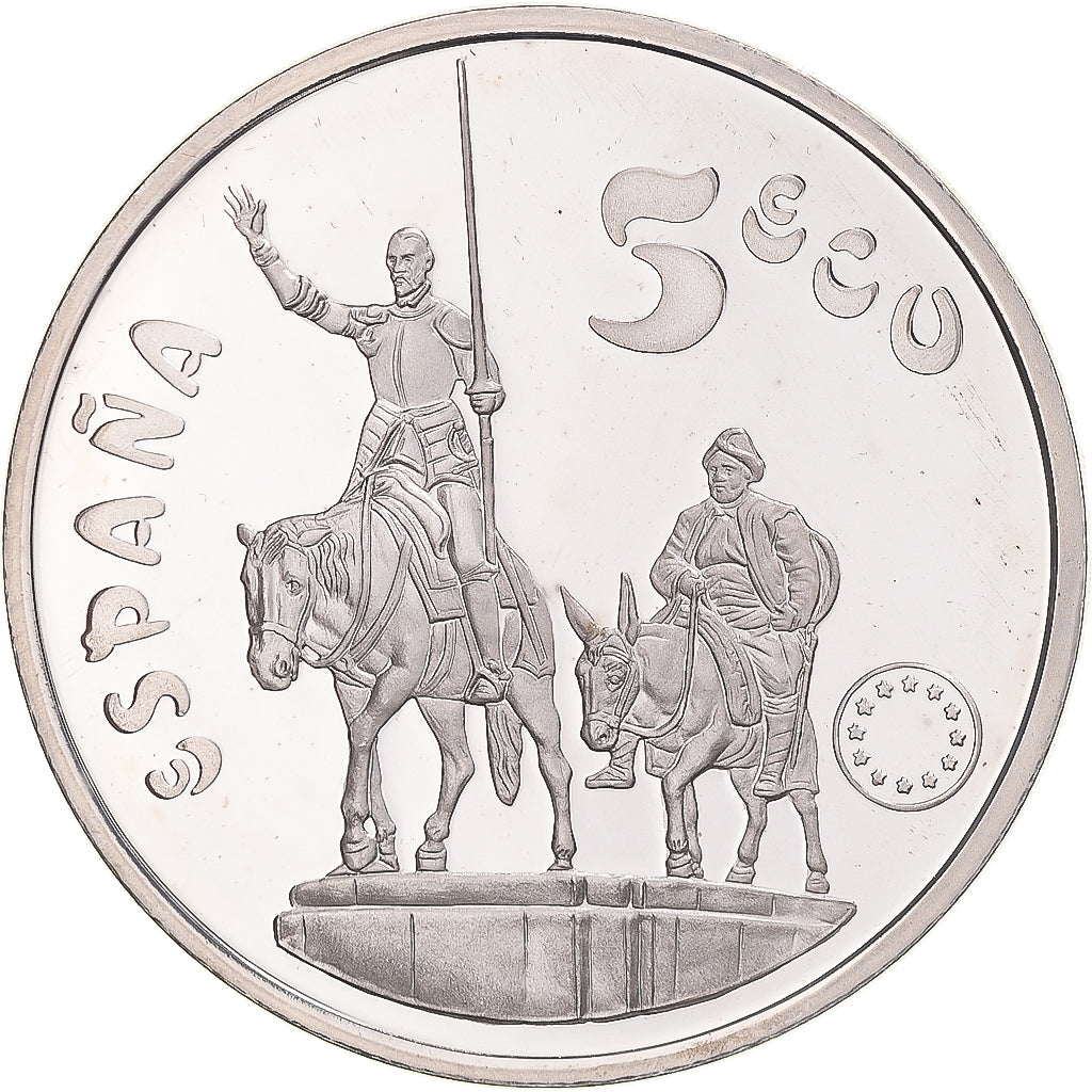 Moneta, Hiszpania, 5 Ecu, 1994, Cervantes - Don Quichotte,BE, MS(65-70), Srebro