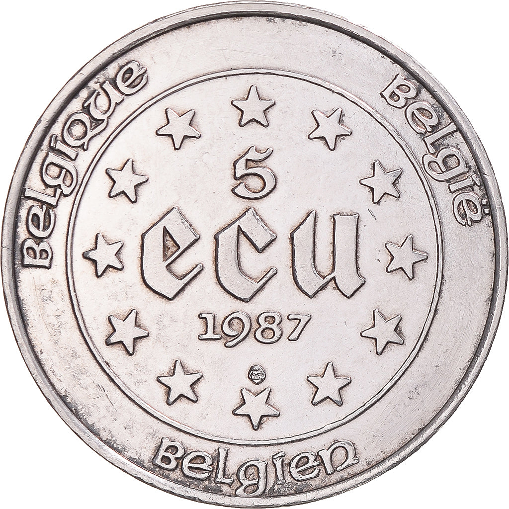 Münze, Belgien, 5 Ecu, 1987, UNZ, Silber, KM:166
