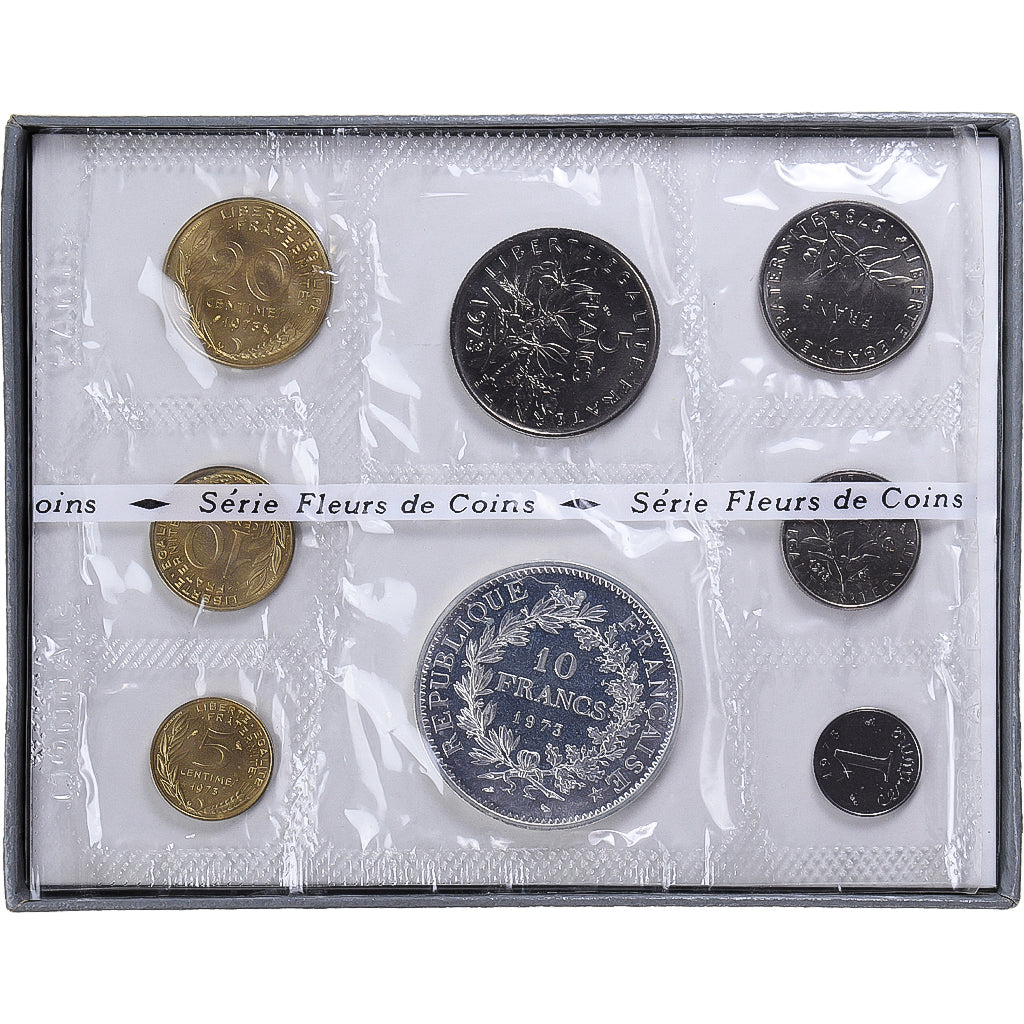 Coin, France, Coffret 1 c. à 10 frs., 1973, Monnaie de Paris, FDC, MS(65-70)