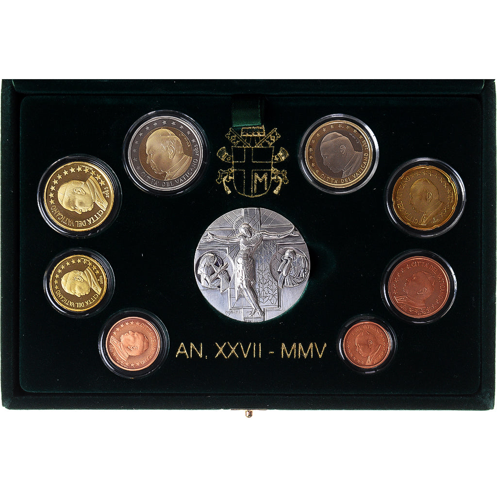 Vatican, John Paul II, Set 1 ct. - 2 Euro + Medal, Proof, 2005, Rome, MS(65-70)
