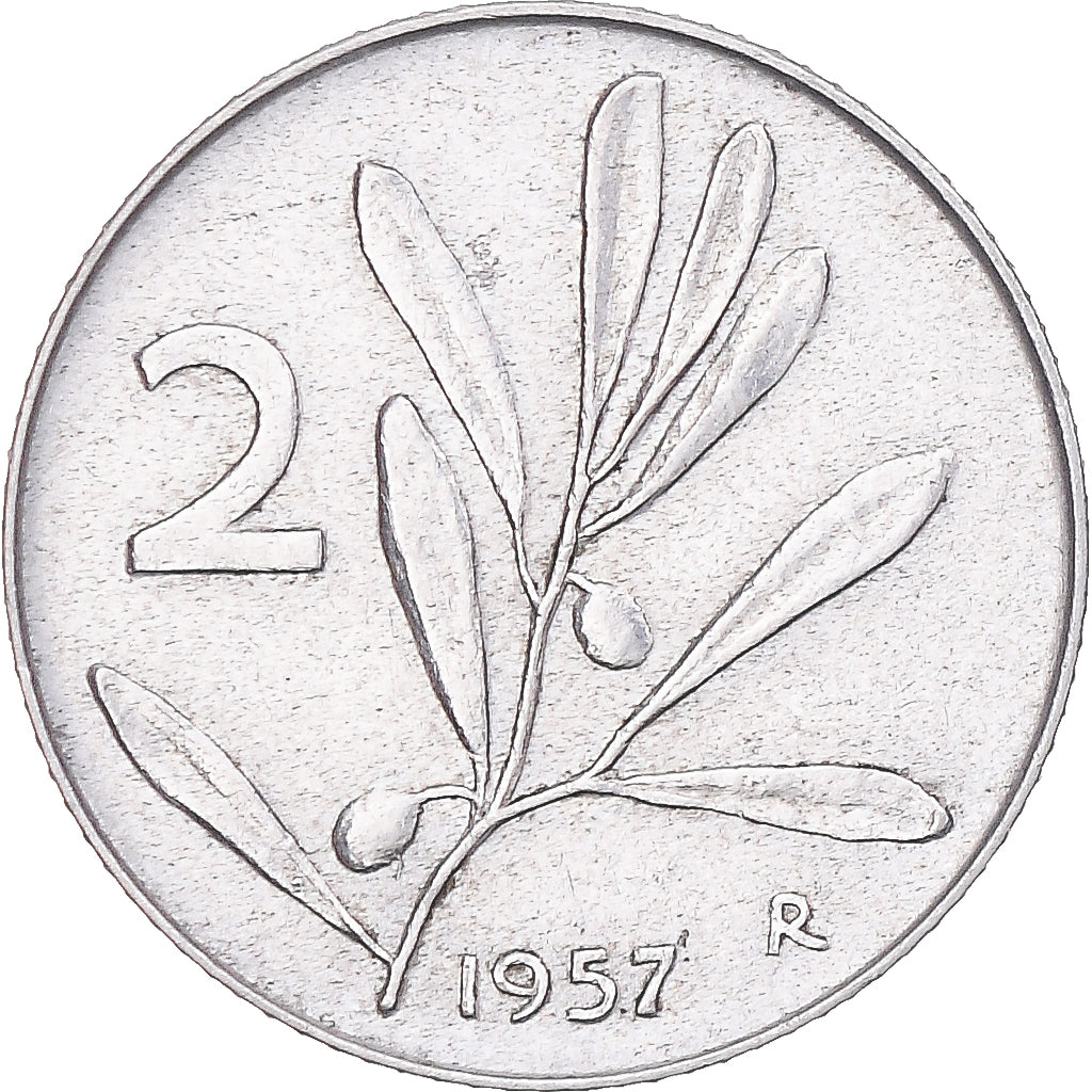 Moeda, Itália, 2 Lire, 1957, Rome, EF(40-45), Alumínio, KM:94