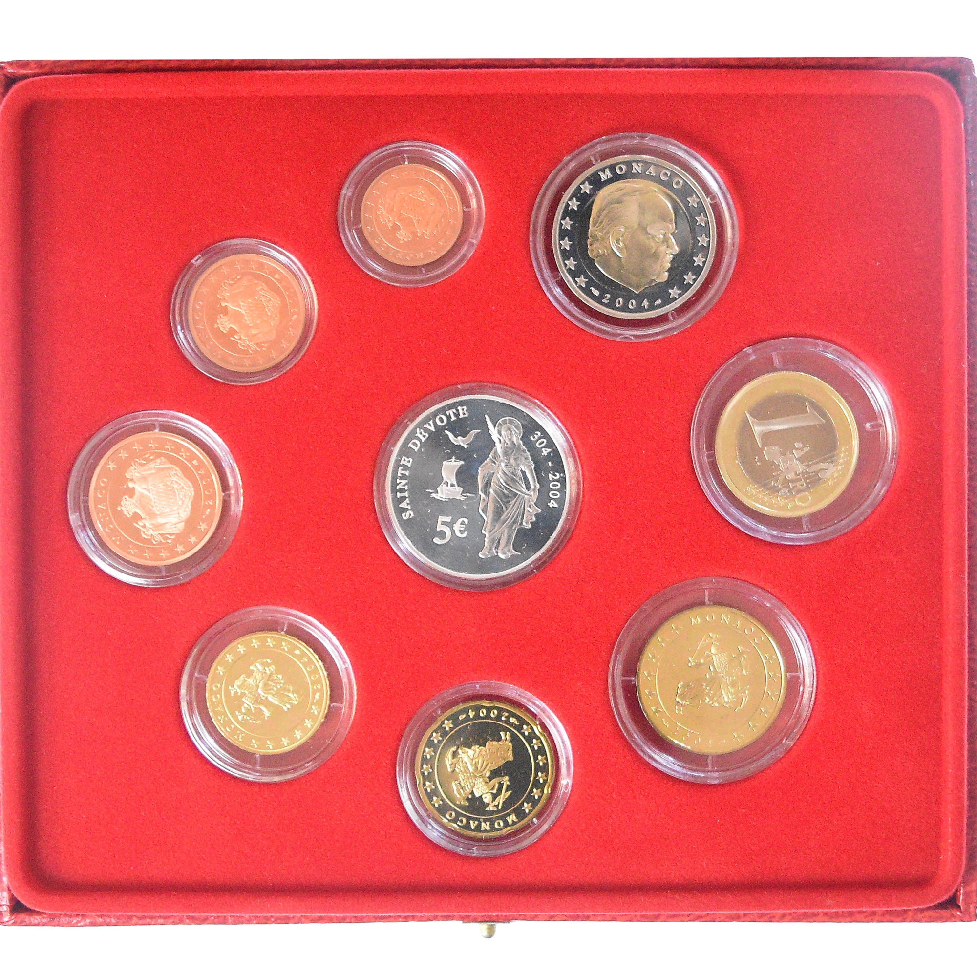 Monaco, Rainier III, Coffret 1c. à 5€, sainte Dévote, Proof, 2004, MDP, ND