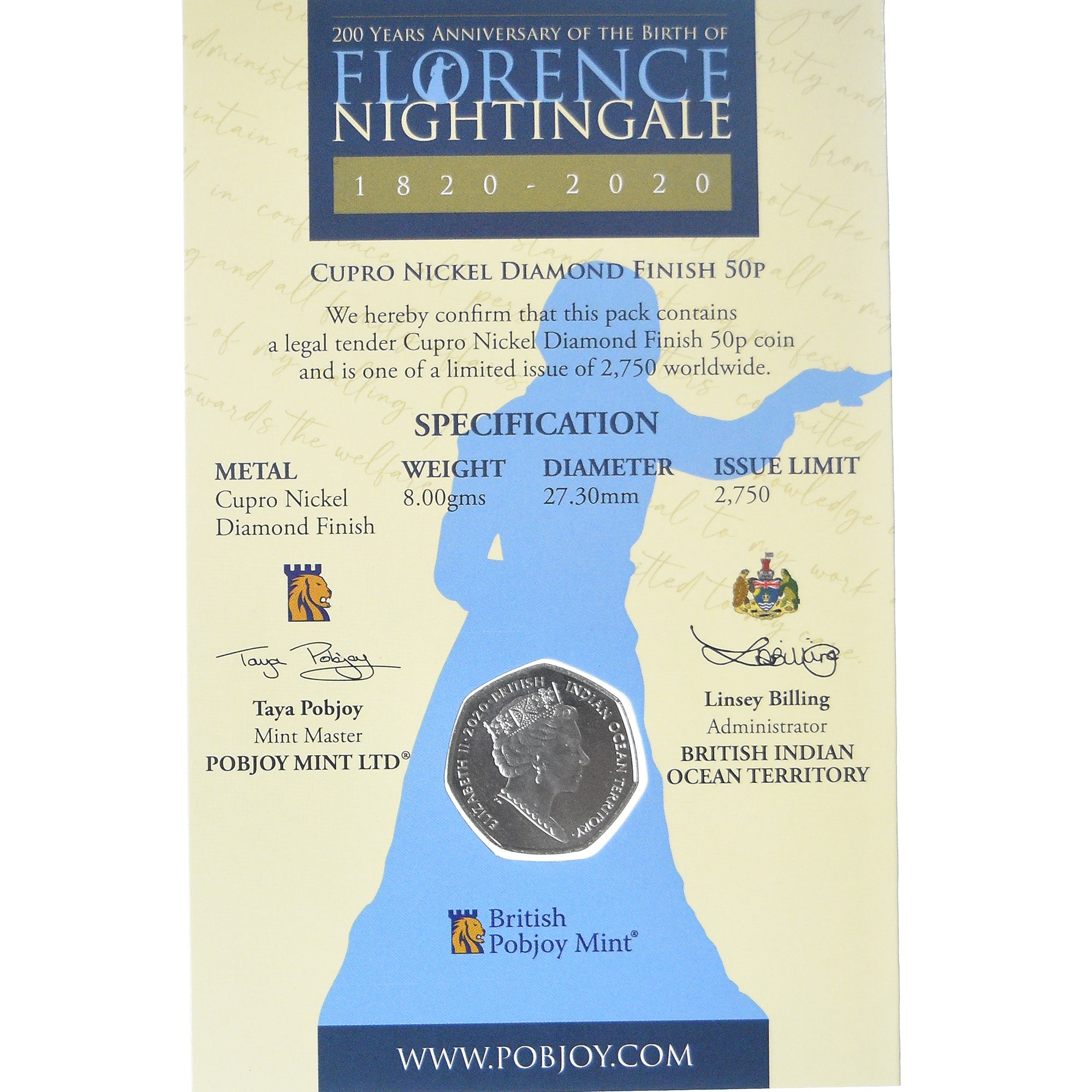 Moneda, British Indian Ocean, 50 Pence, 2020, Pobjoy Mint, Florence