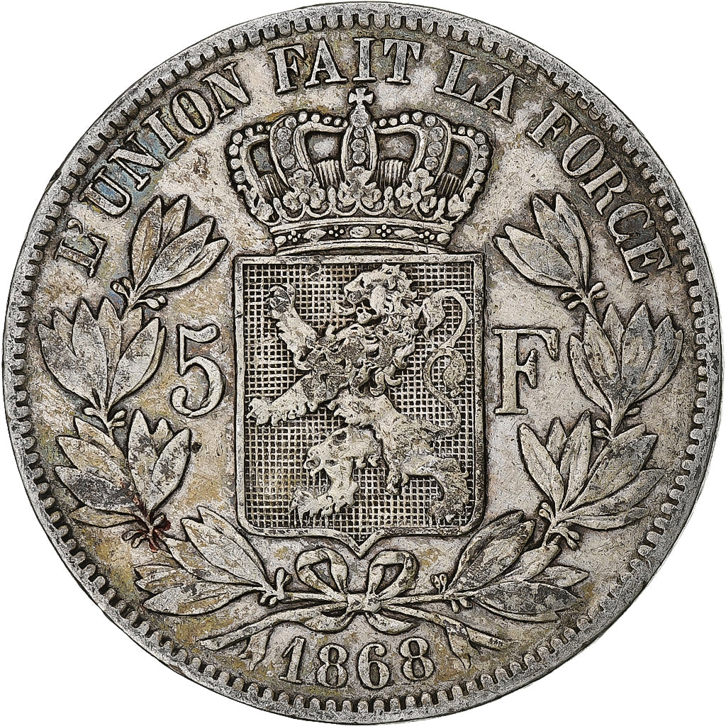 Coin, Belgium, Leopold II, 5 Francs, 5 Frank, 1868, VF(20-25), Silver, KM:24