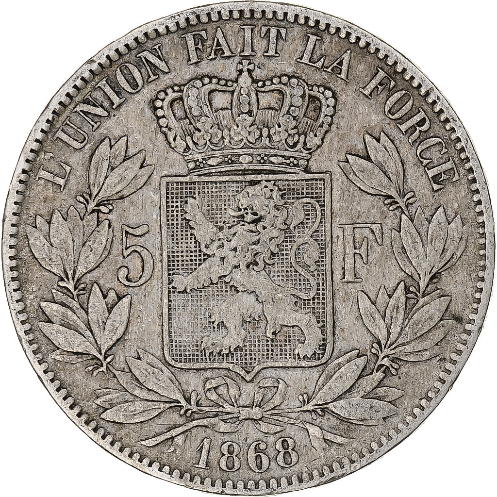 Coin, Belgium, Leopold II, 5 Francs, 5 Frank, 1868, VF(30-35), Silver, KM:24