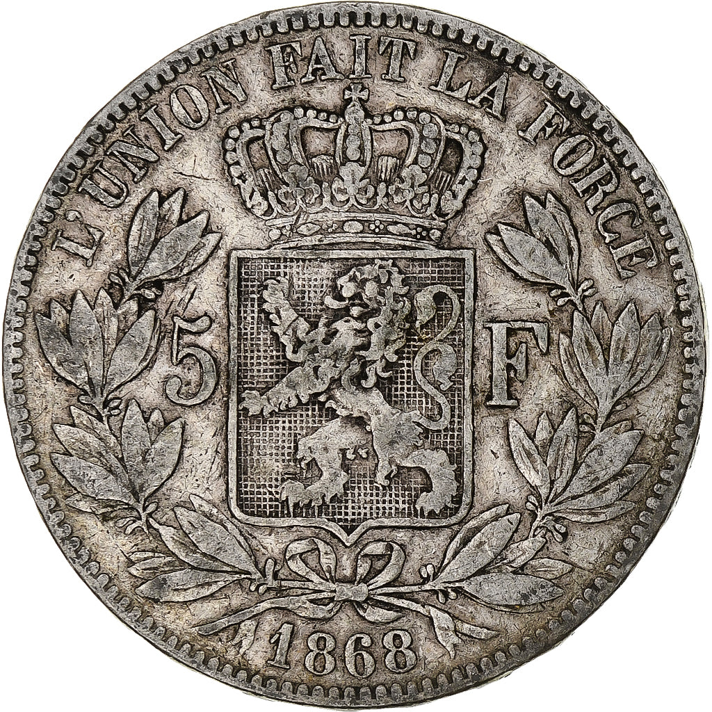 Munten, België, Leopold II, 5 Francs, 5 Frank, 1868, FR+, Zilver, KM:24