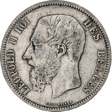 Moeda, Bélgica, Leopold II, 5 Francs, 5 Frank, 1869, VF(20-25), Prata, KM:24