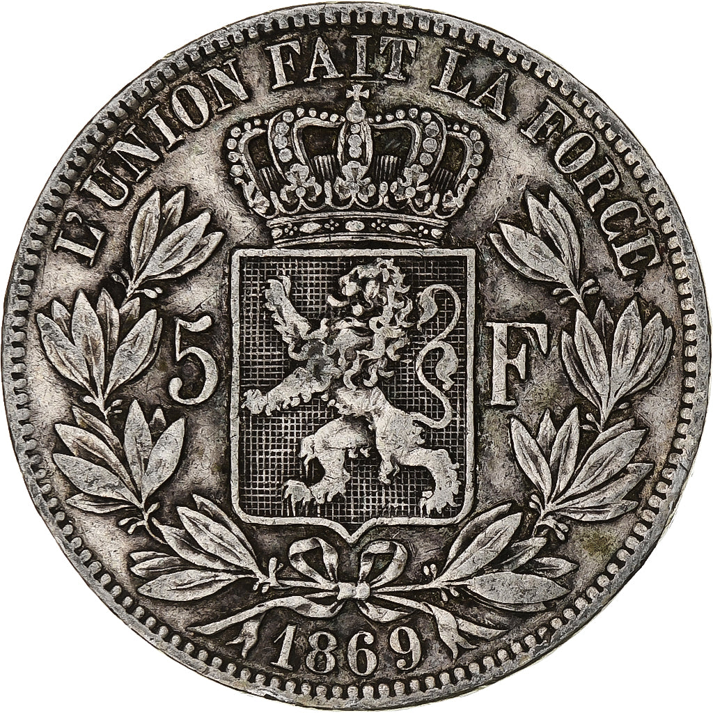 Coin, Belgium, Leopold II, 5 Francs, 5 Frank, 1869, VF(20-25), Silver, KM:24