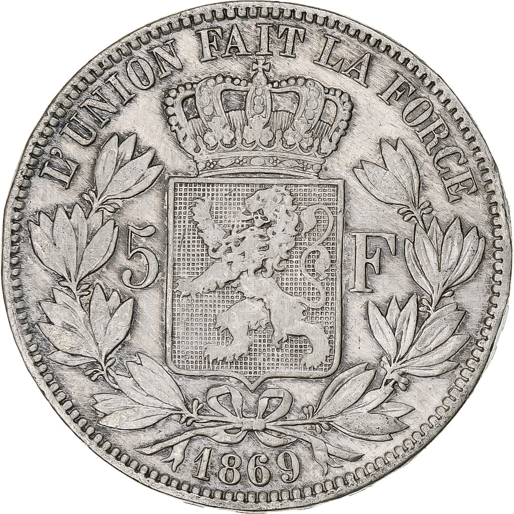 Moneta, Belgio, Leopold II, 5 Francs, 5 Frank, 1869, MB, Argento, KM:24