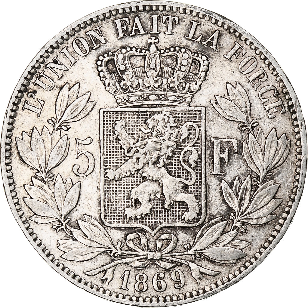 Coin, Belgium, Leopold II, 5 Francs, 5 Frank, 1869, VF(20-25), Silver, KM:24