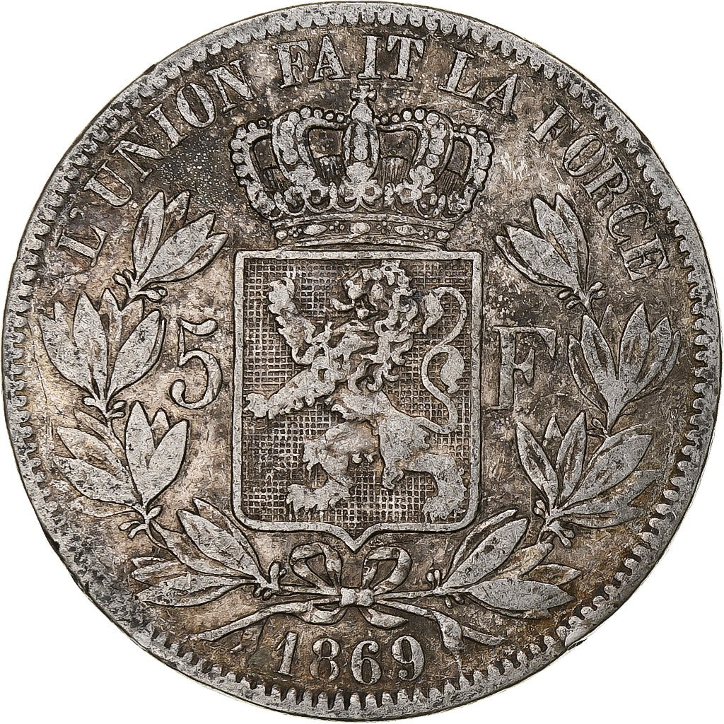 Coin, Belgium, Leopold II, 5 Francs, 5 Frank, 1869, VF(20-25), Silver, KM:24