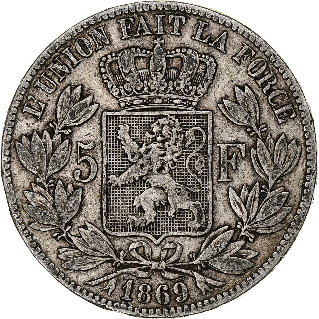 Coin, Belgium, Leopold II, 5 Francs, 5 Frank, 1869, VF(30-35), Silver, KM:24