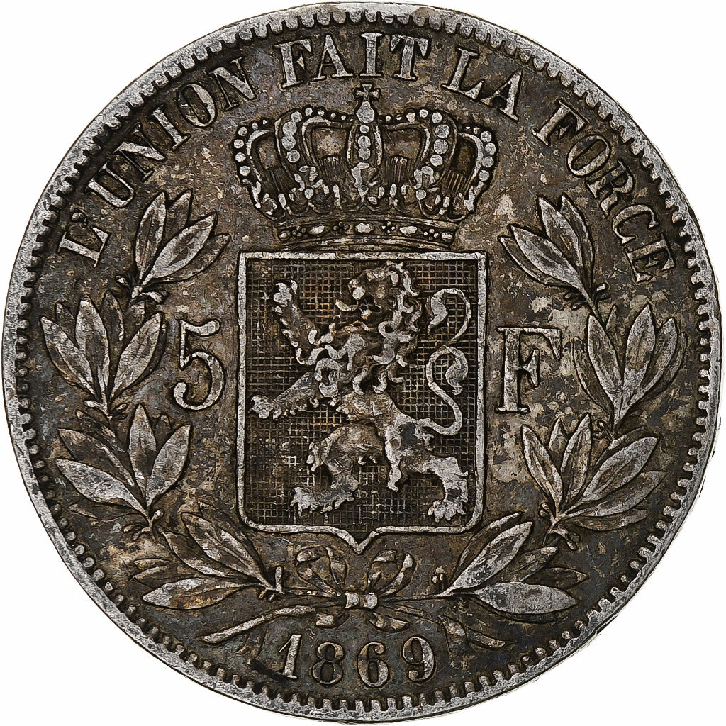 Munten, België, Leopold II, 5 Francs, 5 Frank, 1869, FR+, Zilver, KM:24