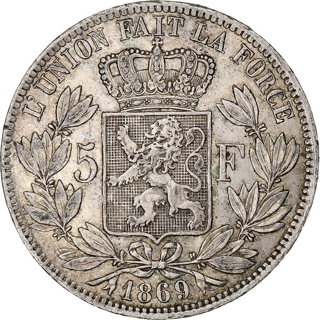 Moneta, Belgio, Leopold II, 5 Francs, 5 Frank, 1869, BB, Argento, KM:24