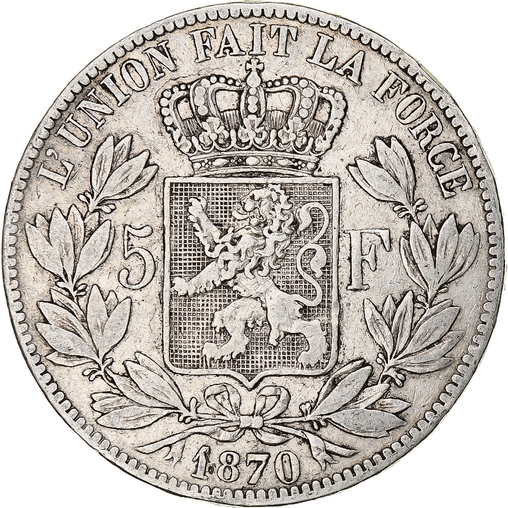 Münze, Belgien, Leopold II, 5 Francs, 5 Frank, 1870, Brussels, S, Silber, KM:24