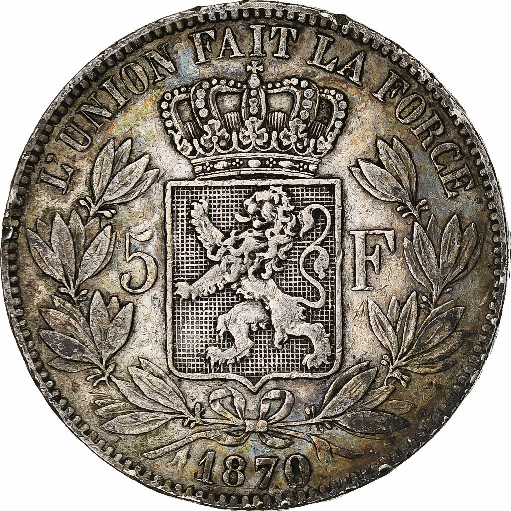 Moneta, Belgio, Leopold II, 5 Francs, 5 Frank, 1870, Brussels, MB+, Argento
