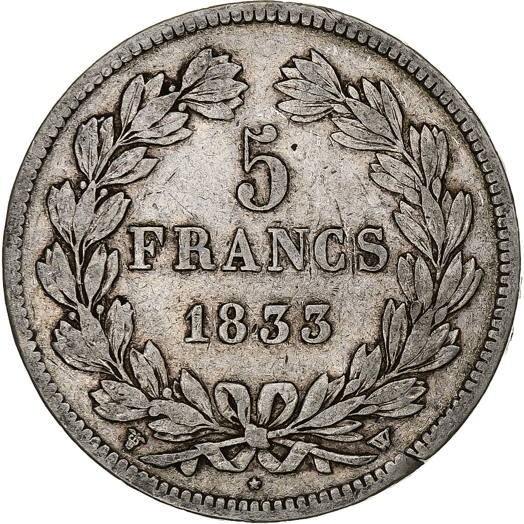 Moneta, Francia, Louis-Philippe, 5 Francs, 1833, Lille, MB, Argento, KM:749.13