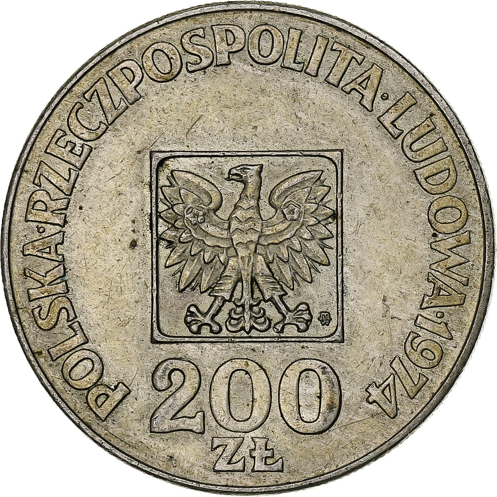 Coin, Poland, 200 Zlotych, 1974, Warsaw, EF(40-45), Silver, KM:72
