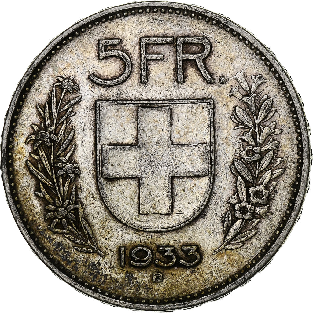 Coin, Switzerland, 5 Francs, 1933, Bern, VF(30-35), Silver, KM:40