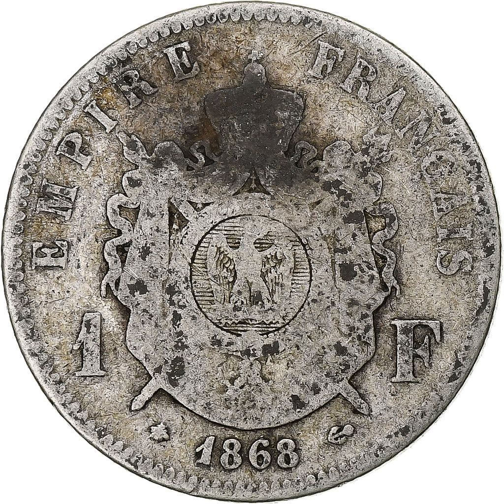 Munten, Frankrijk, Napoleon III, Franc, 1868, Paris, ZG+, Zilver, KM:806.1