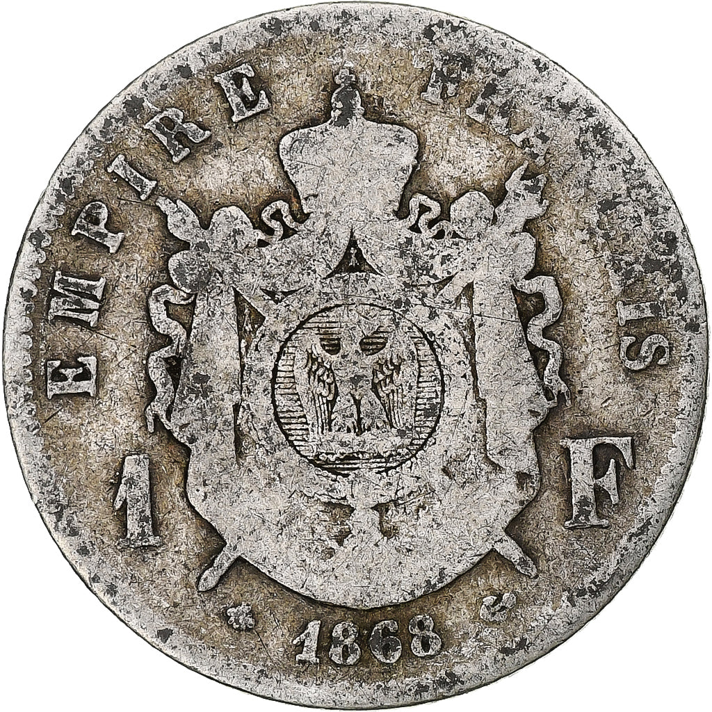 Munten, Frankrijk, Napoleon III, Franc, 1868, Paris, ZG+, Zilver, KM:806.1