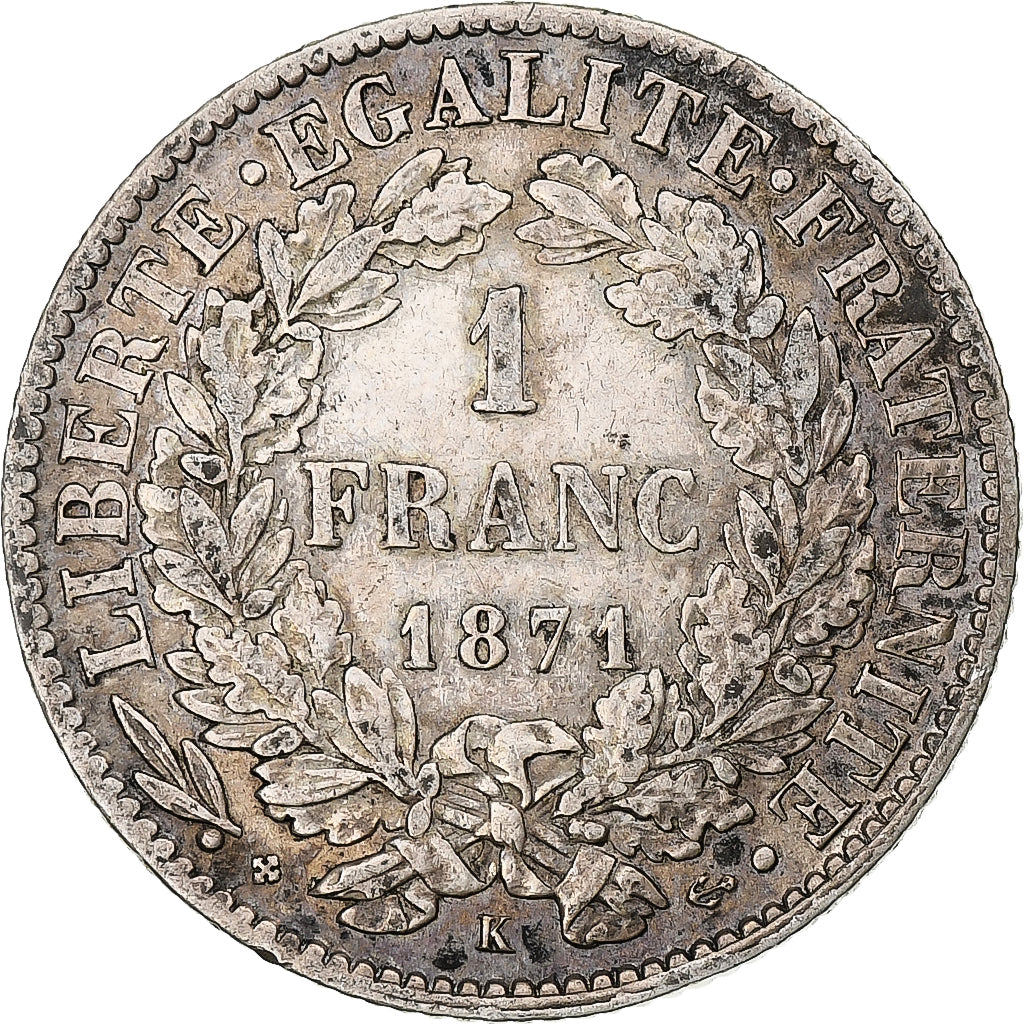 Coin, France, Cérès, Franc, 1871, Bordeaux, AU(50-53), Silver, KM:822.2