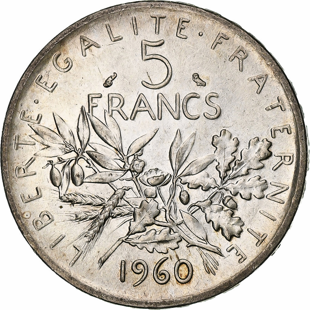 Francja, Semeuse, 5 Francs, 1960, MS(63), Srebro, KM:926, Gadoury:770, Le