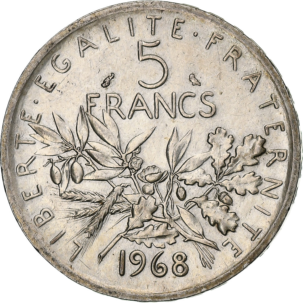 Francja, Semeuse, 5 Francs, 1968, Paris, AU(55-58), Srebro, KM:926, Gadoury:770