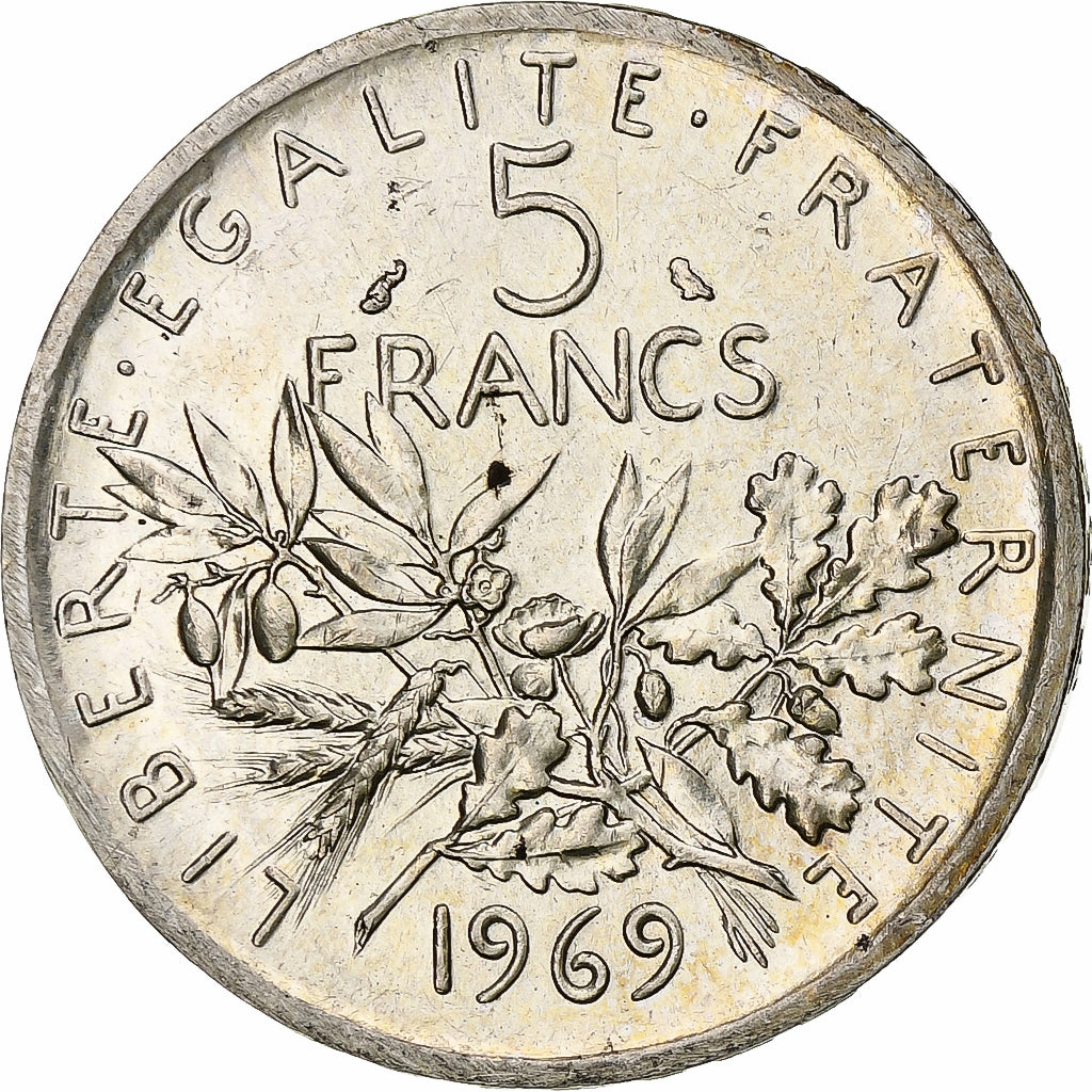 France, Semeuse, 5 Francs, 1969, Paris, MS(63), Silver, KM:926, Gadoury:770, Le