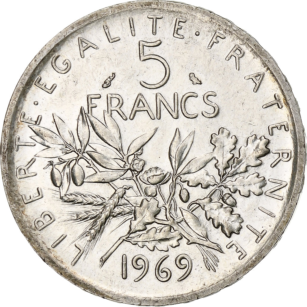 France, Semeuse, 5 Francs, 1969, Paris, SPL, Argent, Gadoury:770, KM:926, Le