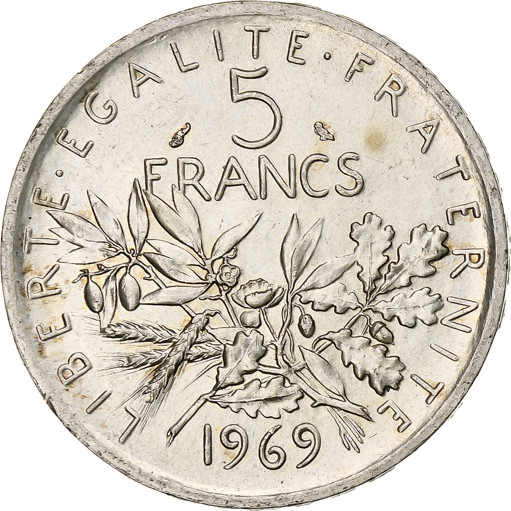Francia, Semeuse, 5 Francs, 1969, Paris, SPL+, Argento, KM:926, Gadoury:770, Le
