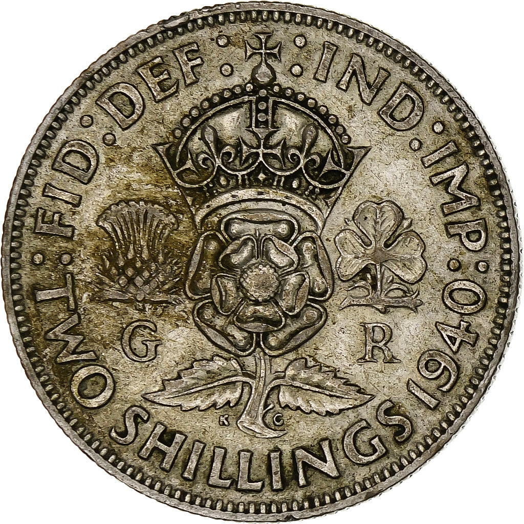 Gran Bretagna, George VI, Florin, Two Shillings, 1940, BB, Argento, KM:855