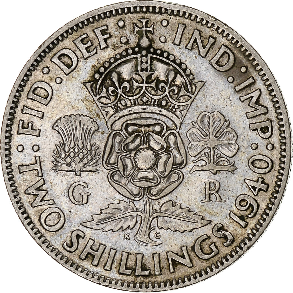 Gran Bretaña, George VI, Florin, Two Shillings, 1940, MBC, Plata, KM:855