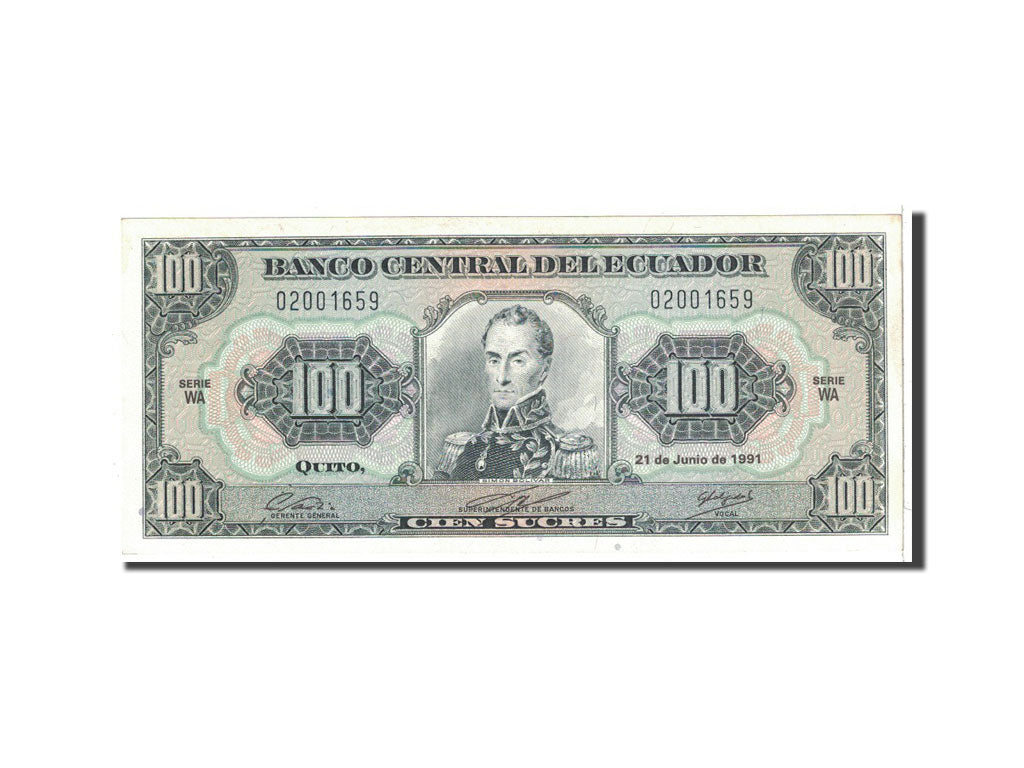 Banknote, Ecuador, 100 Sucres, 1991, 1991-06-16, KM:123Aa, UNC(63)