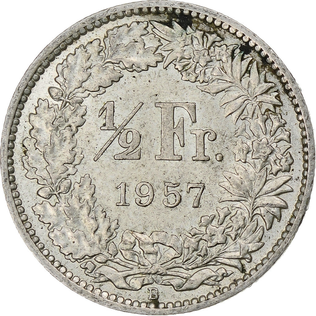 Szwajcaria, 1/2 Franc, 1957, Bern, AU(50-53), Srebro, KM:23
