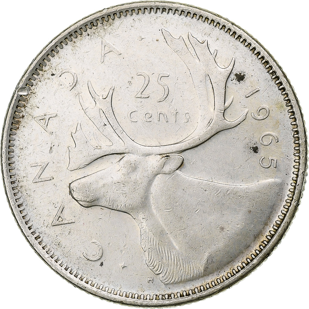 Canada, Elizabeth II, 25 Cents, 1965, Royal Canadian Mint, Ottawa, TTB, Argent