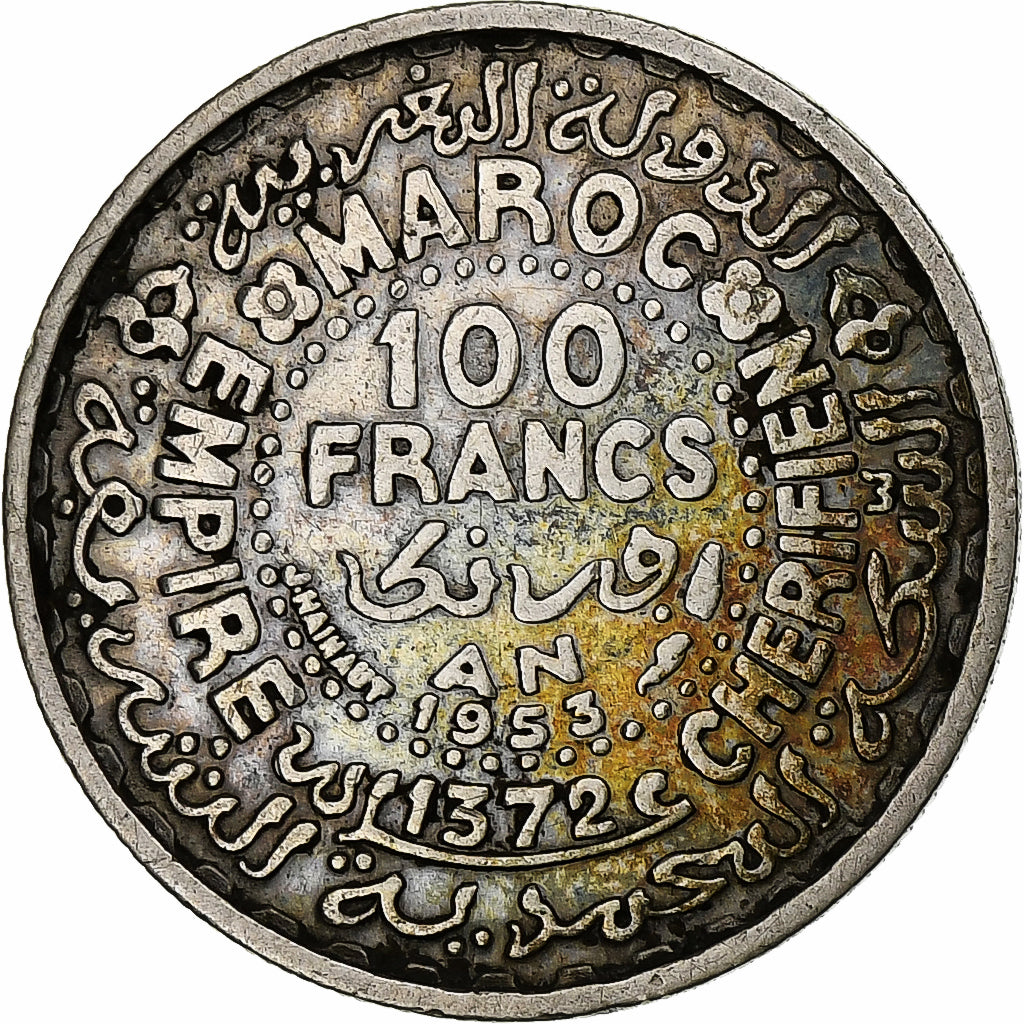 Marokko, Mohammed V, 100 Francs, 1953, Paris, PR, Zilver, KM:52