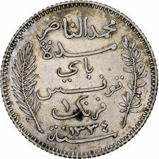 Tunisie, Muhammad al-Nasir Bey, Franc, 1916, Paris, SUP, Argent, KM:238