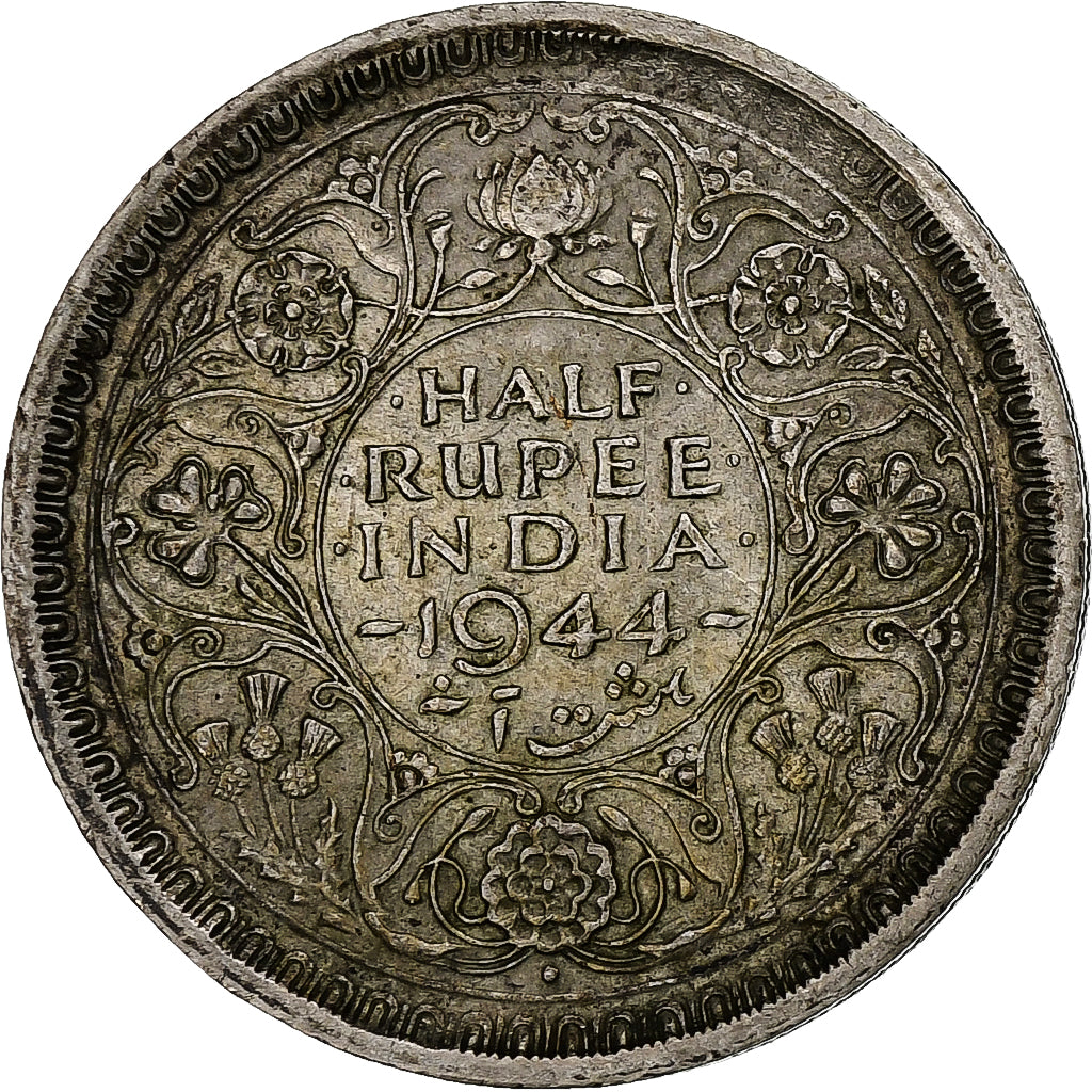 ÍNDIA - BRITÂNICA, George VI, 1/2 Rupee, 1944, AU(50-53), Prata, KM:552