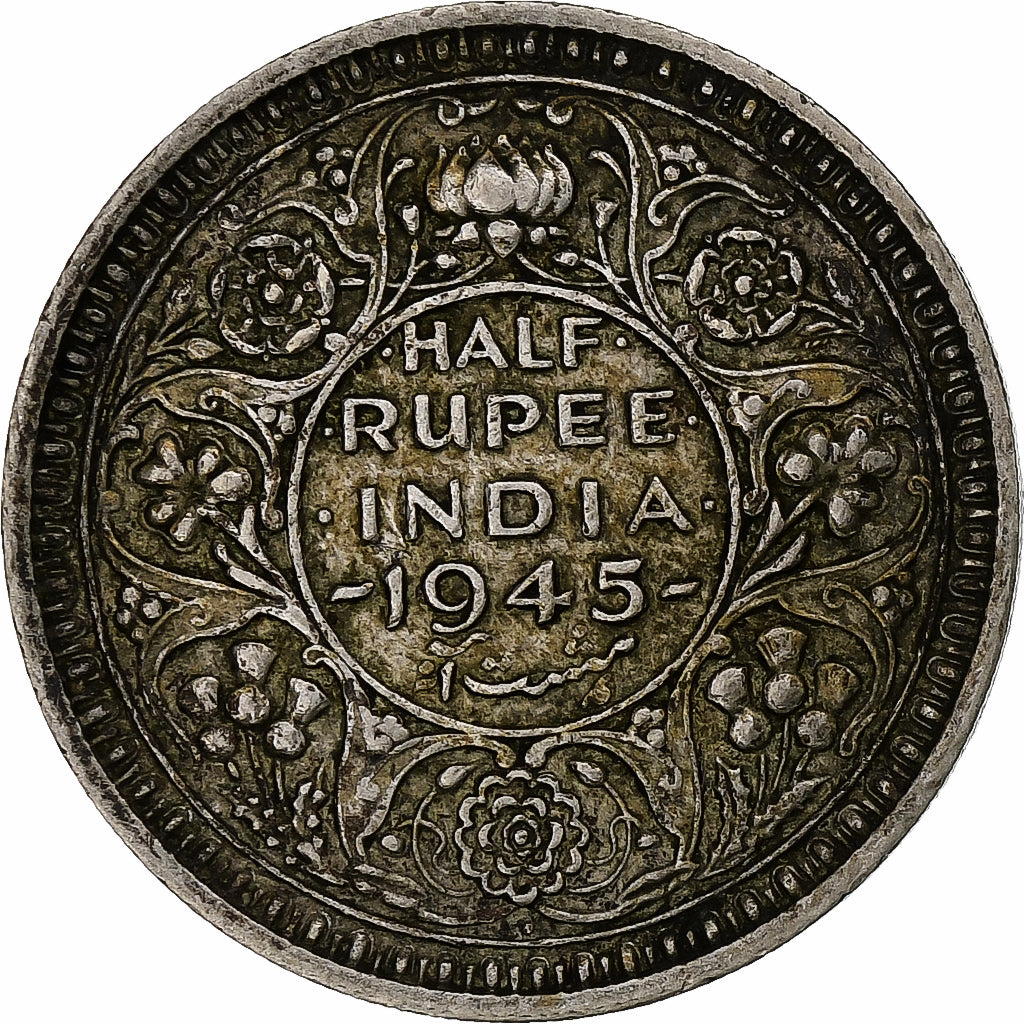 INDIA-BRITISH, George VI, 1/2 Rupee, 1945, Bombay, SS+, Silber, KM:552