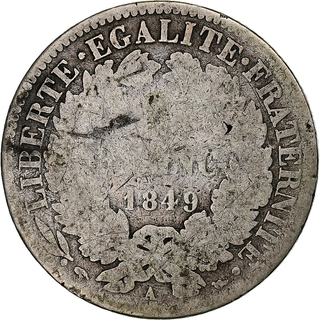 France, Cérès, Franc, 1849, Paris, VG(8-10), Silver, KM:759.1